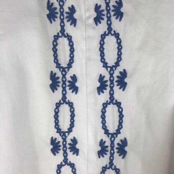 Foxiedox Anthropologie White Blue Embroidered Cold Shoulder Romper size small - Picture 3 of 5